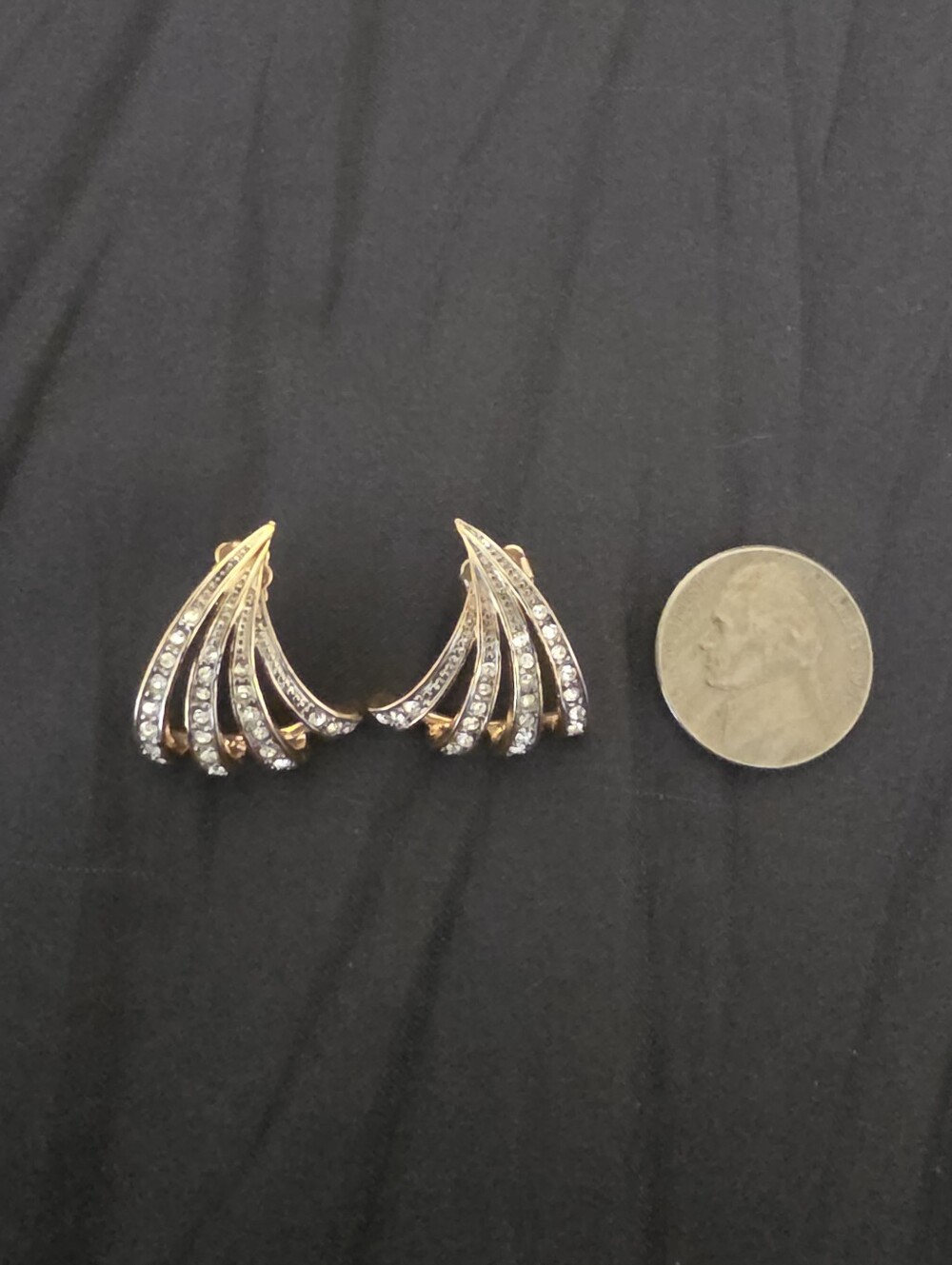 Vintage Kennith J Lane Pierced Gold Tone Rhinestone Earrings - Picture 2 of 4